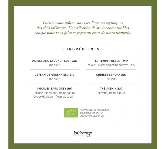 Coffret LES THES Bio  laGrange - 6 références - 48 sachets - lot de 3
