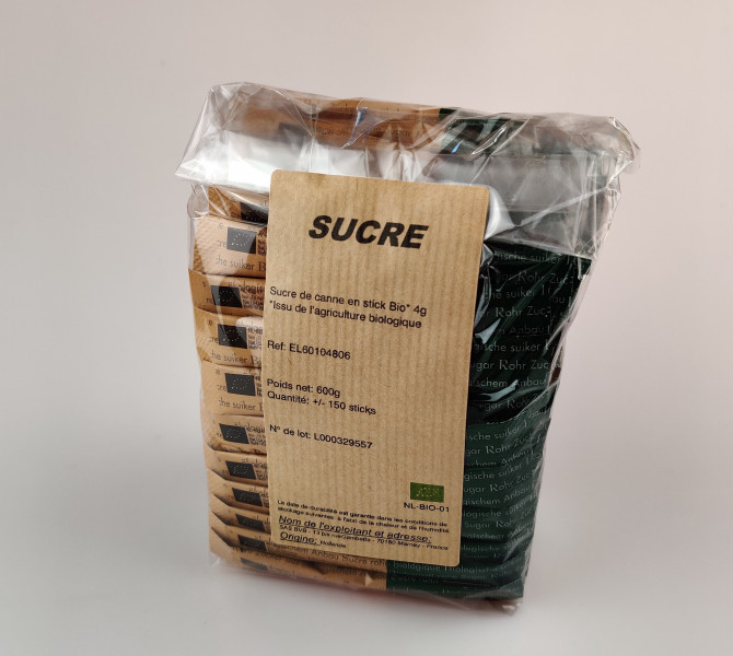 Sucre de canne en stick bio 4g - carton de 1200g soit 300 pièces