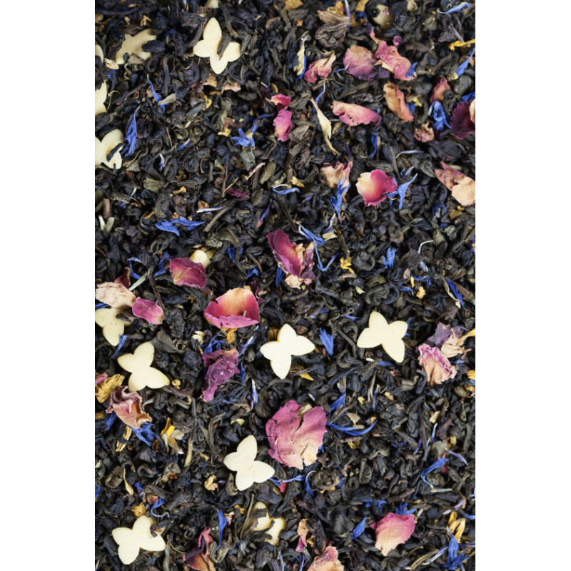Thé vert oolong, thé noir et rose